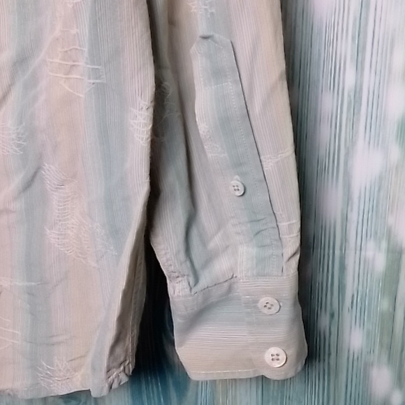 Harley-Davidson silk and cotton button down long sleeve shirt L light blue & grn - Picture 3 of 9